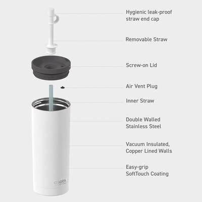 ASOBU Super Sippy Insulated Coffee Tumbler, 20 oz., White (NA-ICT200)
