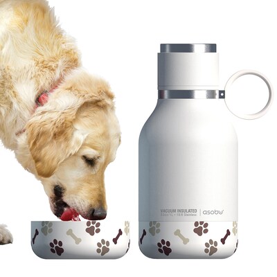 ASOBU Insulated Water Bottle with Removable Dog Bowl, 33 oz., White (NA-SDB1)