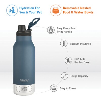 ASOBU Buddy 3-in-1 Water Bottle with Removable Dog Bowl & Food Compartment, 32 oz., Blue (SDB2)