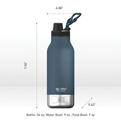 ASOBU Buddy 3-in-1 Water Bottle with Removable Dog Bowl & Food Compartment, 32 oz., Blue (SDB2)