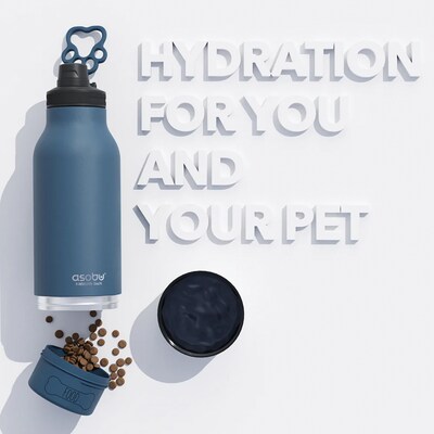 ASOBU Buddy 3-in-1 Water Bottle with Removable Dog Bowl & Food Compartment, 32 oz., Blue (SDB2)