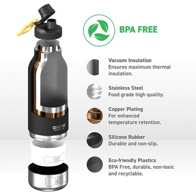 ASOBU Buddy 3-in-1 Water Bottle with Removable Dog Bowl & Food Compartment, 32 oz., Black (SDB2)