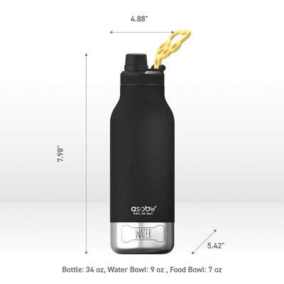ASOBU Buddy 3-in-1 Water Bottle with Removable Dog Bowl & Food Compartment, 32 oz., Black (ADNASDB2BK)