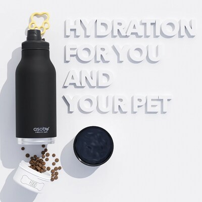 ASOBU Buddy 3-in-1 Water Bottle with Removable Dog Bowl & Food Compartment, 32 oz., Black (ADNASDB2BK)