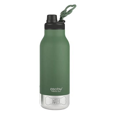 ASOBU Buddy 3-in-1 Water Bottle with Removable Dog Bowl & Food Compartment, 32 oz., Basil Green (ADN