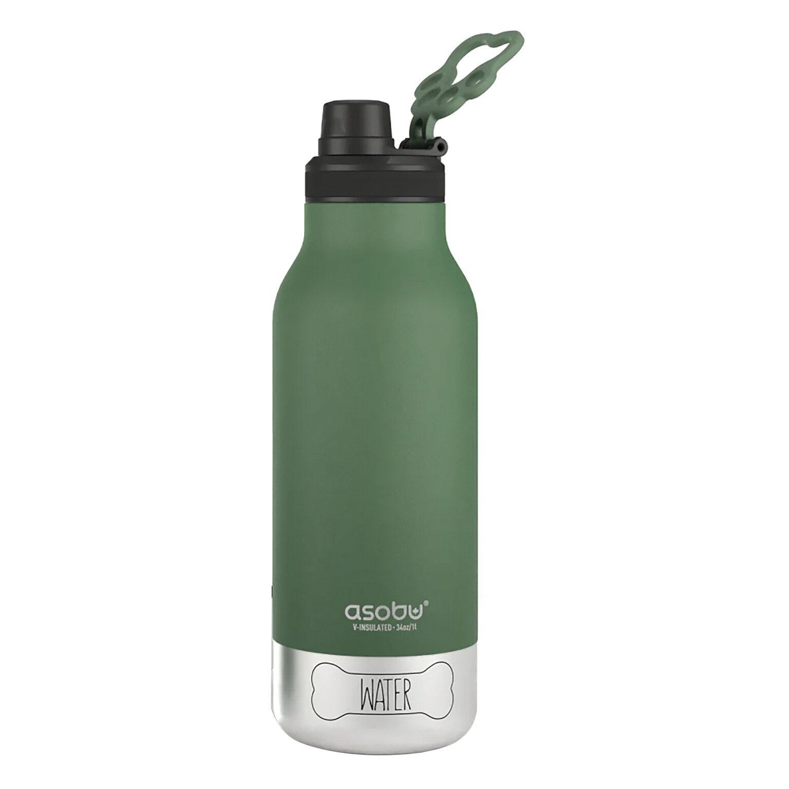 ASOBU Buddy 3-in-1 Water Bottle with Removable Dog Bowl & Food Compartment, 32 oz., Basil Green (SDB2)