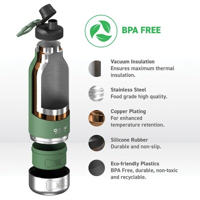 ASOBU Buddy 3-in-1 Water Bottle with Removable Dog Bowl & Food Compartment, 32 oz., Basil Green (SDB2)