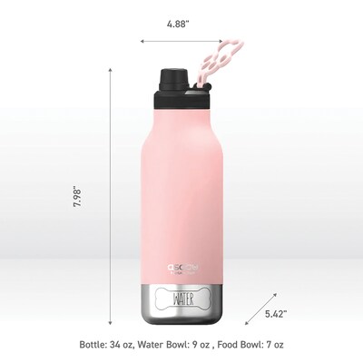 ASOBU Buddy 3-in-1 Water Bottle with Removable Dog Bowl & Food Compartment, 32 oz., Pink (SDB2)