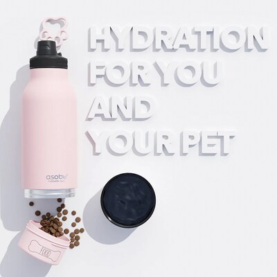 ASOBU Buddy 3-in-1 Water Bottle with Removable Dog Bowl & Food Compartment, 32 oz., Pink (SDB2)