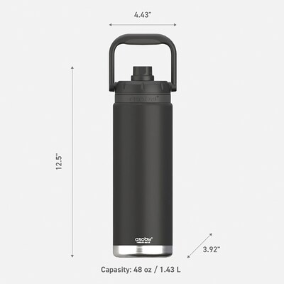 ASOBU Canyon Stainless Steel Vacuum Insulated Water Bottle, 50 oz., Black (ADNATMF7BK)