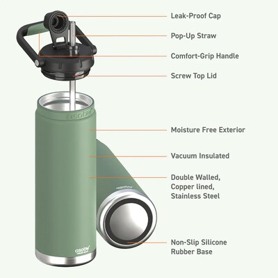 ASOBU Canyon Stainless Steel Vacuum Insulated Water Bottle, 50 oz., Green (ADNATMF7G)