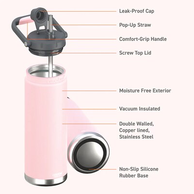 ASOBU Canyon Stainless Steel Vacuum Insulated Water Bottle, 50 oz., Pink (ADNATMF7P)