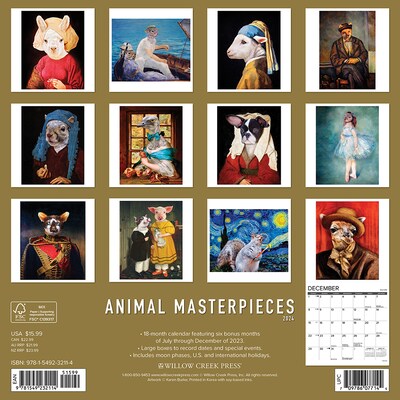 2024 Willow Creek Animal Masterpieces 12" x 12" Monthly Wall Calendar, Multicolor (32114)