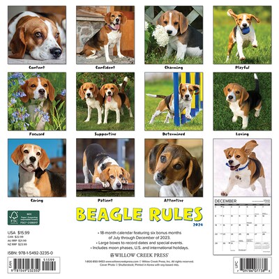 2024 Willow Creek Beagle Rules 12 x 12 Monthly Wall Calendar, Multicolor (32350)