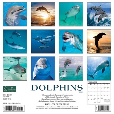 2024 Willow Creek Press Dolphins 2024 Wall Calendar 12 x 12 (33371)