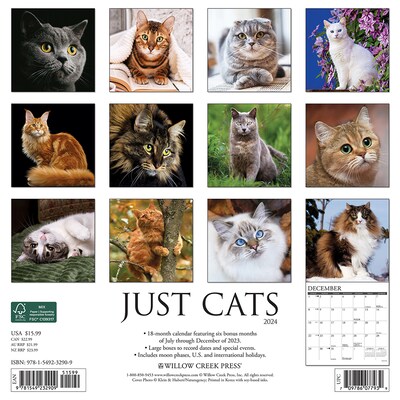 2024 Willow Creek Press Just Cats 2024 Wall Calendar 12" x 12" (32909)
