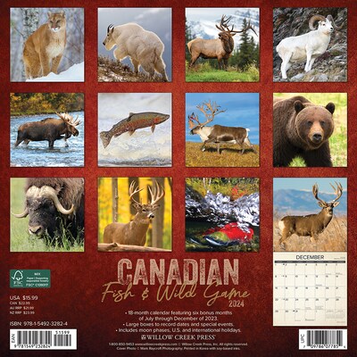 2024 Willow Creek Canadian Fish & Wild Game 12" x 12" Monthly Wall Calendar, Multicolor (32824)