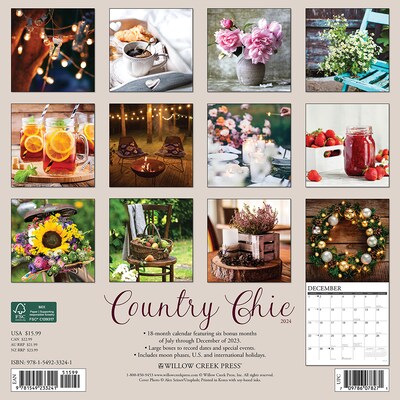 2024 Willow Creek Country Chic 12" x 12" Monthly Wall Calendar, Multicolor (33241)