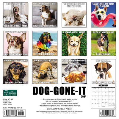 2024 Willow Creek Dog-Gone-It 12" x 12" Monthly Wall Calendar, Multicolor (33364)
