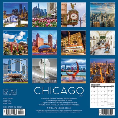 2024 Willow Creek Chicago 12 x 12 Monthly Wall Calendar, Multicolor (32961)