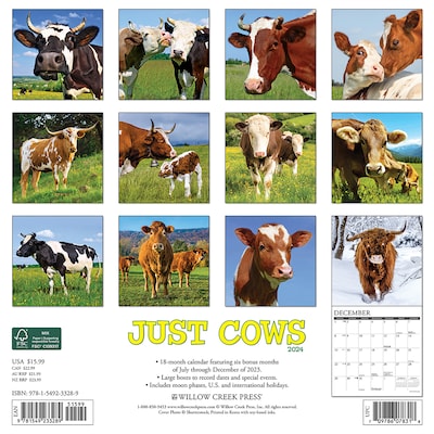 2024 Willow Creek Press Just Cows 2024 Wall Calendar 12 x 12 (33289)