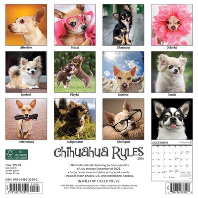 2024 Willow Creek Chihuahua Rules 12 x 12 Monthly Wall Calendar, Multicolor (32992)