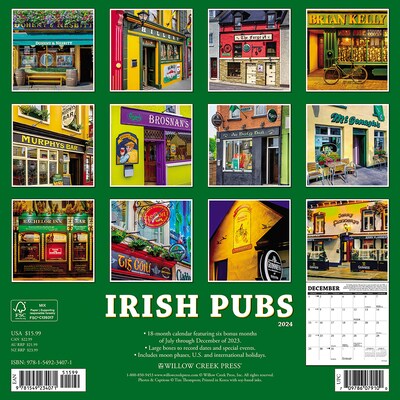 2024 Willow Creek Irish Pubs 12 x 12 Monthly Wall Calendar, Multicolor (34071)