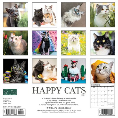 2024 Willow Creek Press Happy Cats 2024 Wall Calendar 12 x 12 (33869)