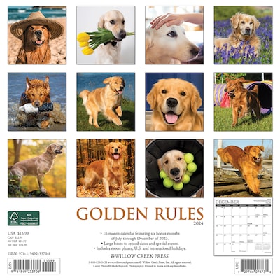 2024 Willow Creek Golden Rules 12" x 12" Monthly Wall Calendar, Multicolor (33708)