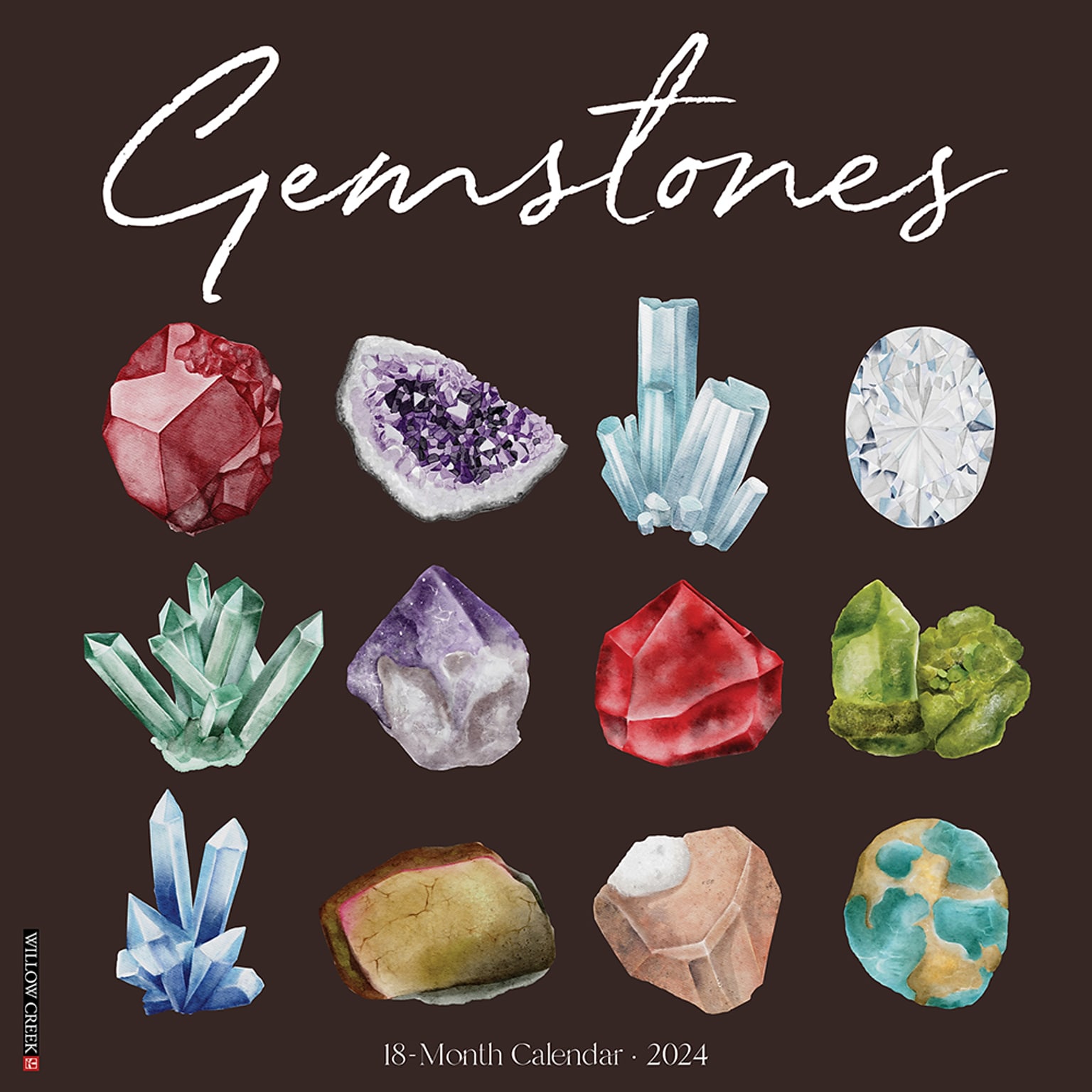 2024 Willow Creek Gemstones 12 x 12 Monthly Wall Calendar, Multicolor (33593)