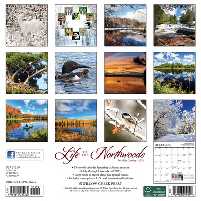 2024 Willow Creek Life in the Northwoods 12" x 12" Monthly Wall Calendar, Multicolor (34262)