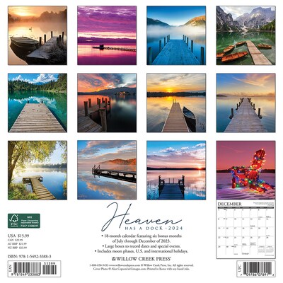 2024 Willow Creek Heaven Has a Dock 12 x 12 Monthly Wall Calendar, Multicolor (33883)