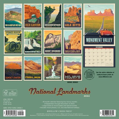 2024 Willow Creek National Landmarks 12 x 12 Monthly Wall Calendar, Multicolor (34583)