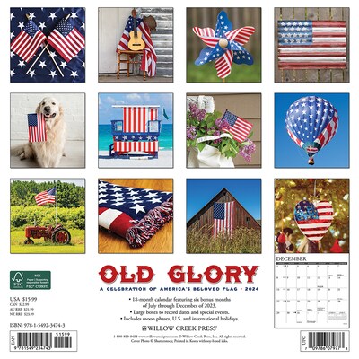 2024 Willow Creek Old Glory 12" x 12" Monthly Wall Calendar, Multicolor (34743)