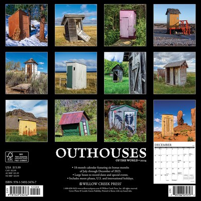2024 Willow Creek Outhouses 12 x 12 Monthly Wall Calendar, Multicolor (34767)