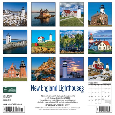 2024 Willow Creek New England Lighthouses 12 x 12 Monthly Wall Calendar, Multicolor (34644)