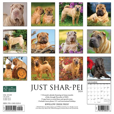 2024 Willow Creek Just Shar-Peis 12" x 12" Monthly Wall Calendar, Multicolor (35290)