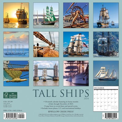 2024 Willow Creek Tall Ships 12" x 12" Monthly Wall Calendar, Multicolor (35566)