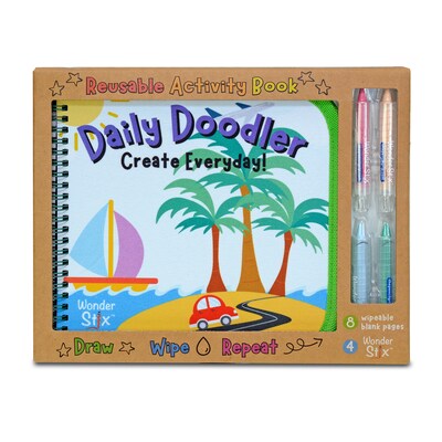 The Pencil Grip Daily Doodler Reusable Activity Book- Dino Cover, Includes 4 Wonder Stix