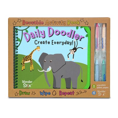 The Pencil Grip Daily Doodler Reusable Activity Book-Wild Animals Cover, Includes 4 Wonder Stix