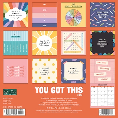 2024 Willow Creek You Got This 12" x 12" Monthly Wall Calendar, Multicolor (36075)