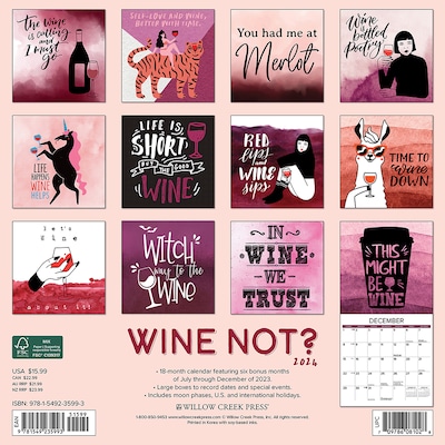 2024 Willow Creek Wine" Not 12" x 12" Monthly Wall Calendar, Multicolor (35993)