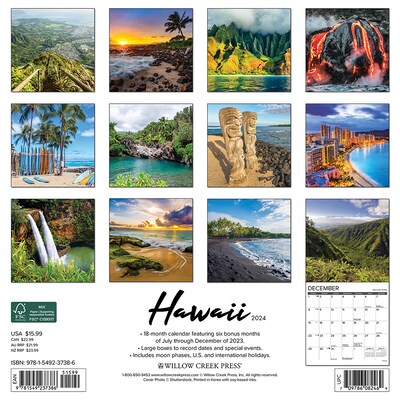 2024 Willow Creek Press Hawaii 2024 Wall Calendar 12 x 12 (37386)