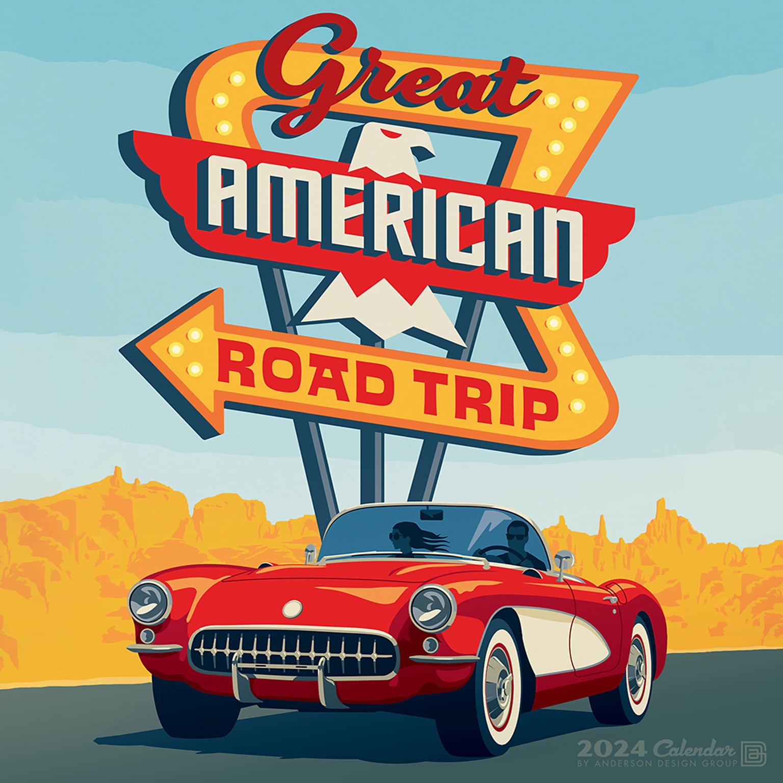 2024 Willow Creek Great American Road Trip Vintage Travel Posters 12 x 12 Monthly Wall Calendar, Multicolor (37379)