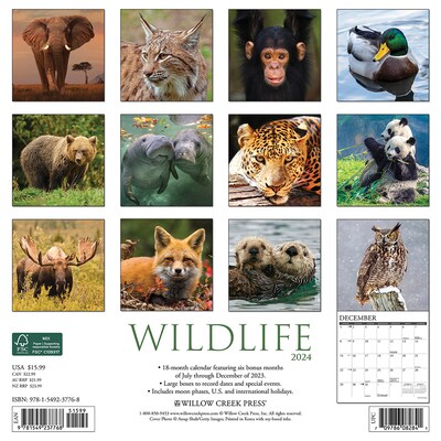 2024 Willow Creek Wildlife 12 x 12 Monthly Wall Calendar, Multicolor (37768)