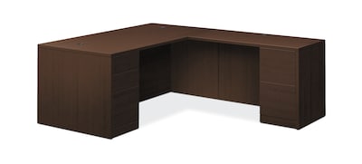 HON 10500 Series L-Workstation, Full Pedestals, 2 Box / 3 File Drawers, Mocha Finish