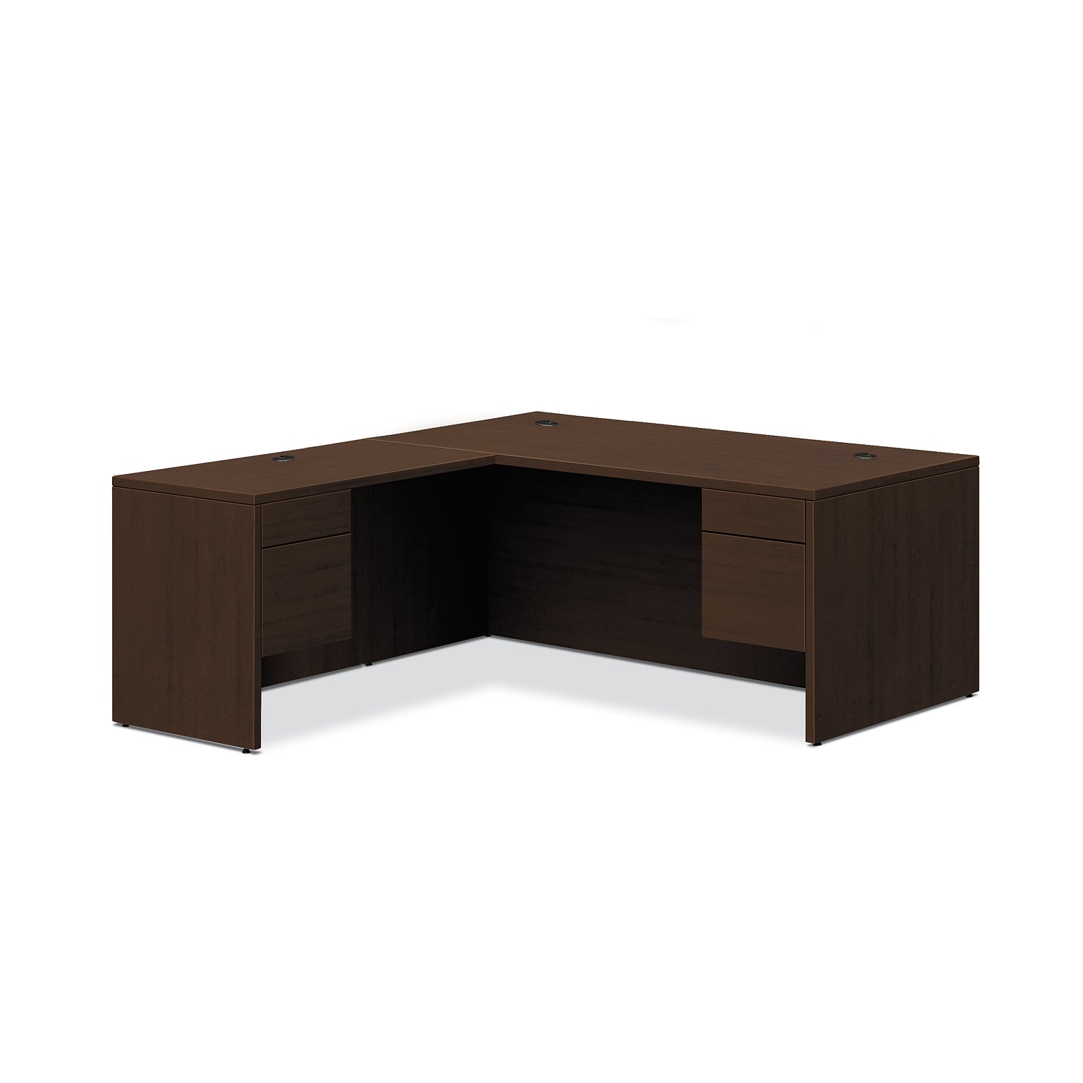 HON 10500 Series L-Workstation, 3/4 Pedestals, 2 Box / 2 File Drawers, 66W x 78D, Mocha Finish