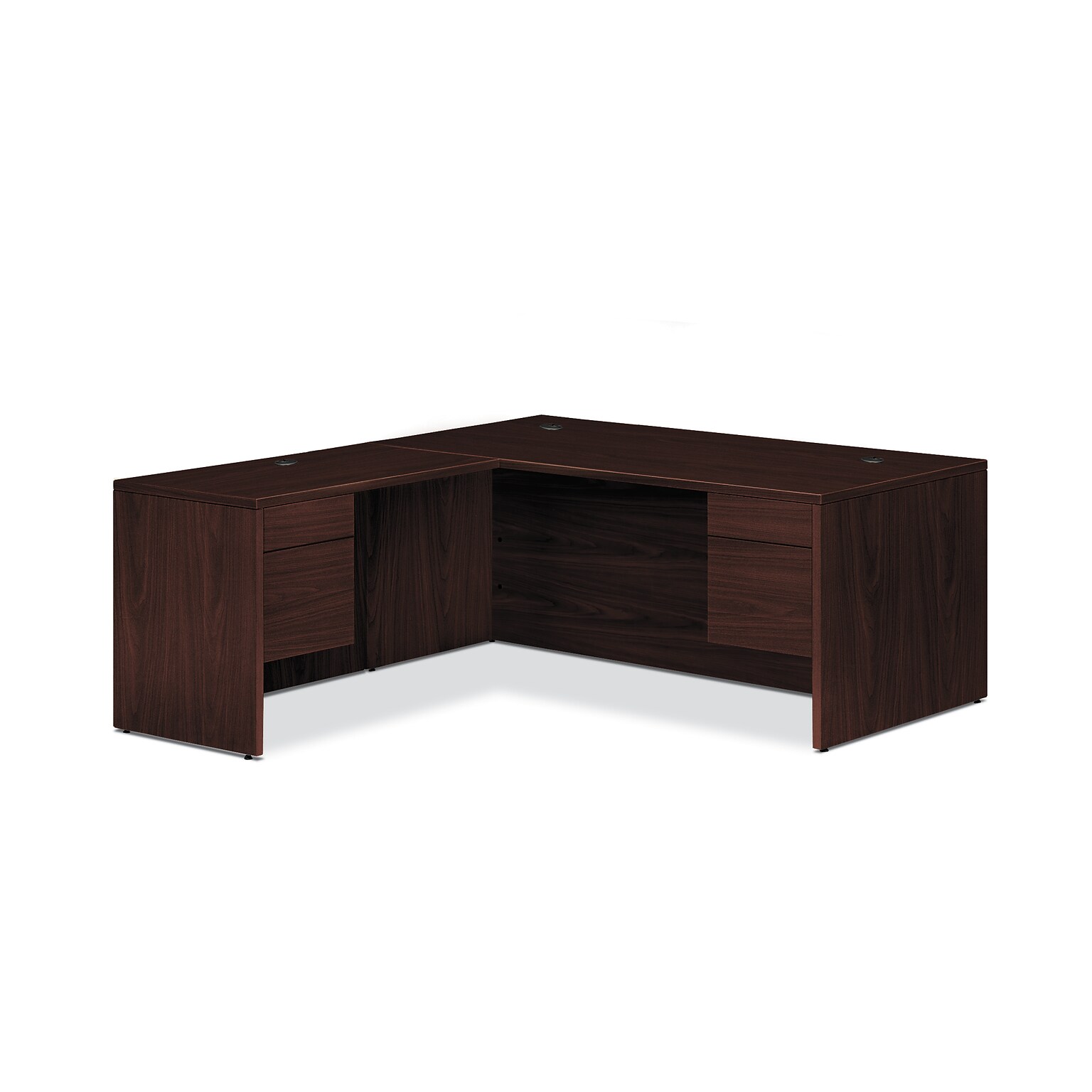 HON 10500 Series L-Workstation, 3/4 Pedestals, 2 Box / 2 File Drawers, 66W x 78D, Mahogany Finish