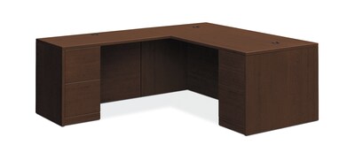 HON 10500 Series L-Workstation, Full Pedestals, 2 Box / 3 File Drawers, 72W x 84D, Mocha Finish