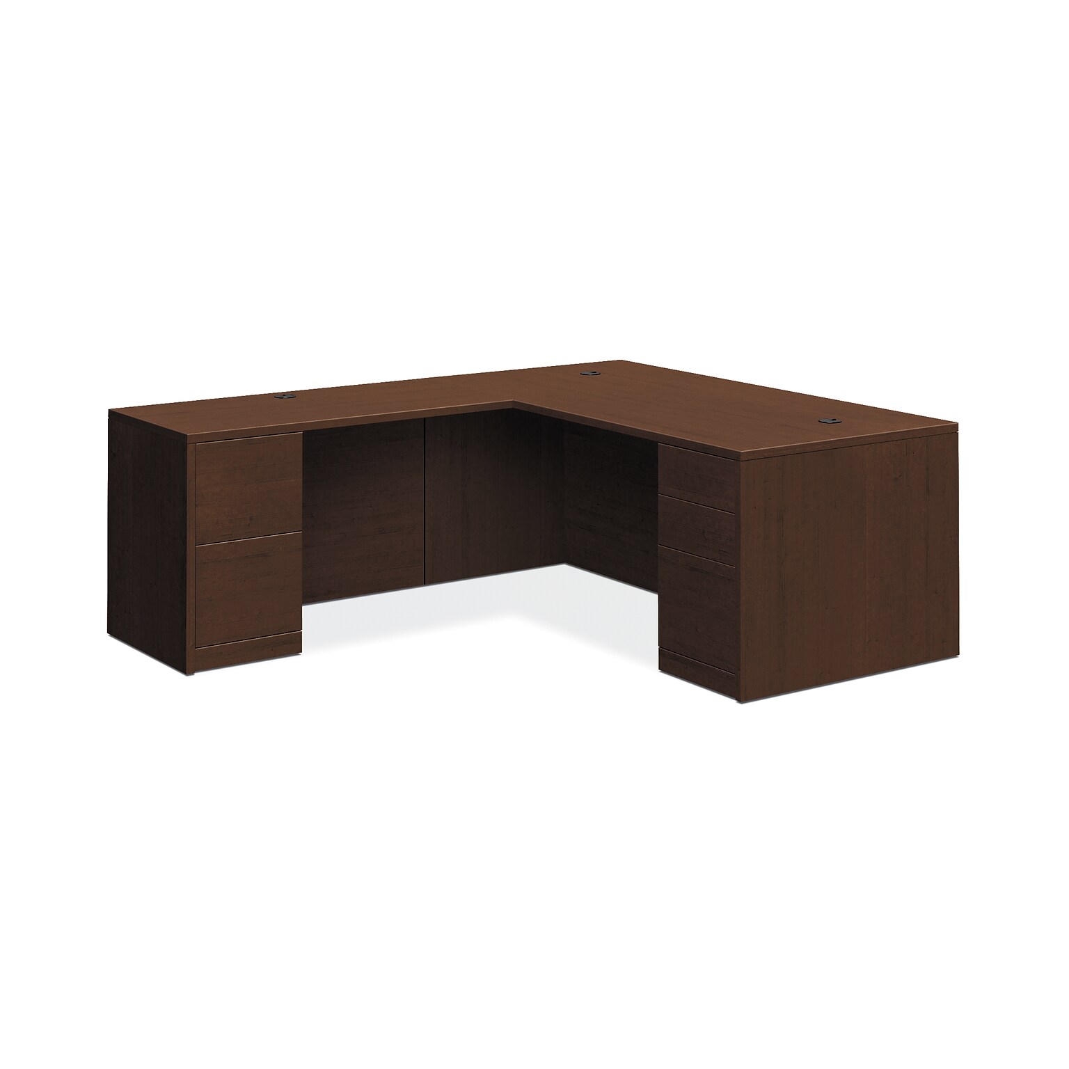 HON 10500 Series L-Workstation, Full Pedestals, 2 Box / 3 File Drawers, 72W x 84D, Mocha Finish